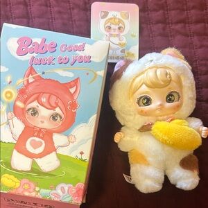 Adorable Plush Doll in White and Yellow Outfit